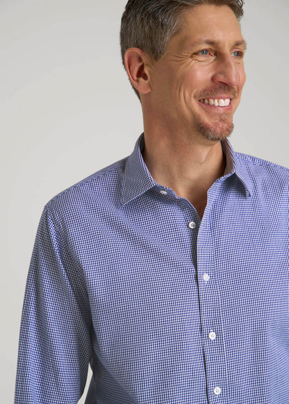 American Tall Men Oskar Easy Care Dress Shirt for Tall Men in Cobalt Mini Check