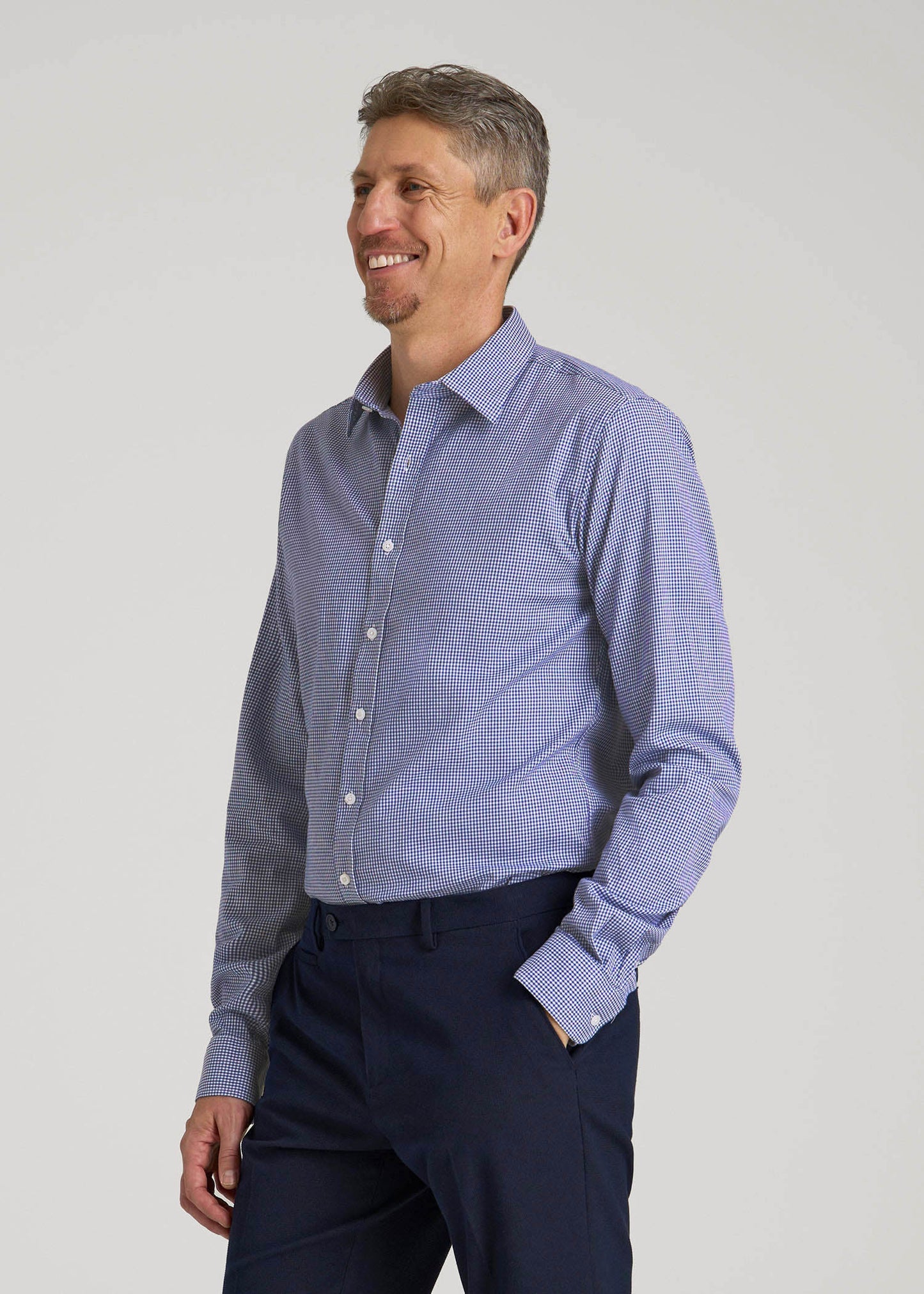 American Tall Men Oskar Easy Care Dress Shirt for Tall Men in Cobalt Mini Check