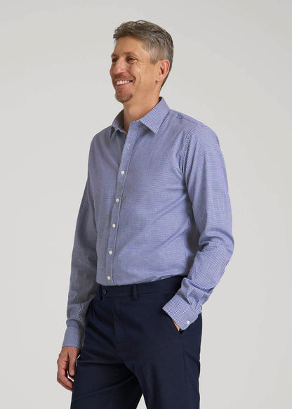 American Tall Men Oskar Easy Care Dress Shirt for Tall Men in Cobalt Mini Check