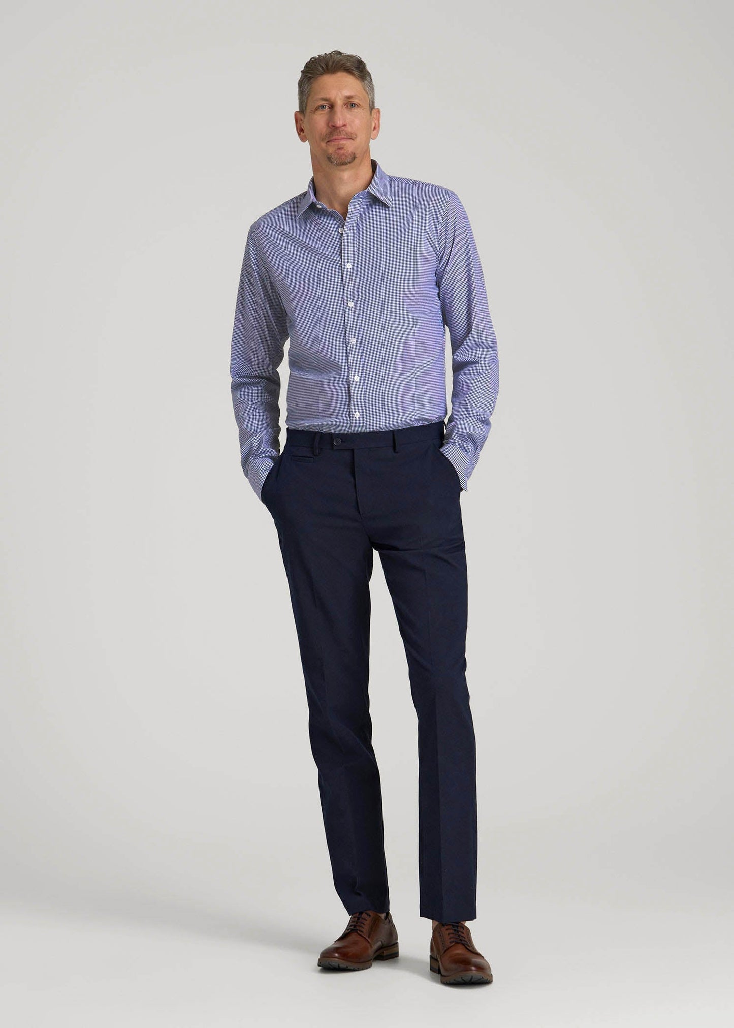 American Tall Men Oskar Easy Care Dress Shirt for Tall Men in Cobalt Mini Check