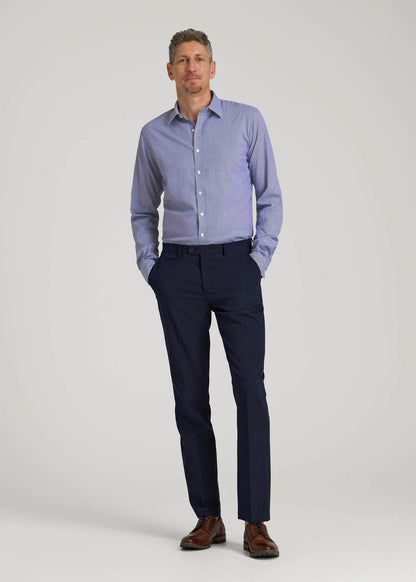 American Tall Men Oskar Easy Care Dress Shirt for Tall Men in Cobalt Mini Check
