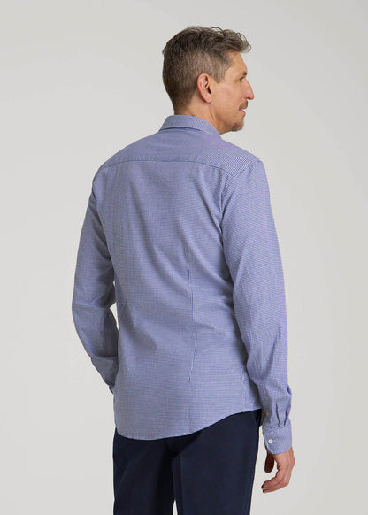 American Tall Men Oskar Easy Care Dress Shirt for Tall Men in Cobalt Mini Check