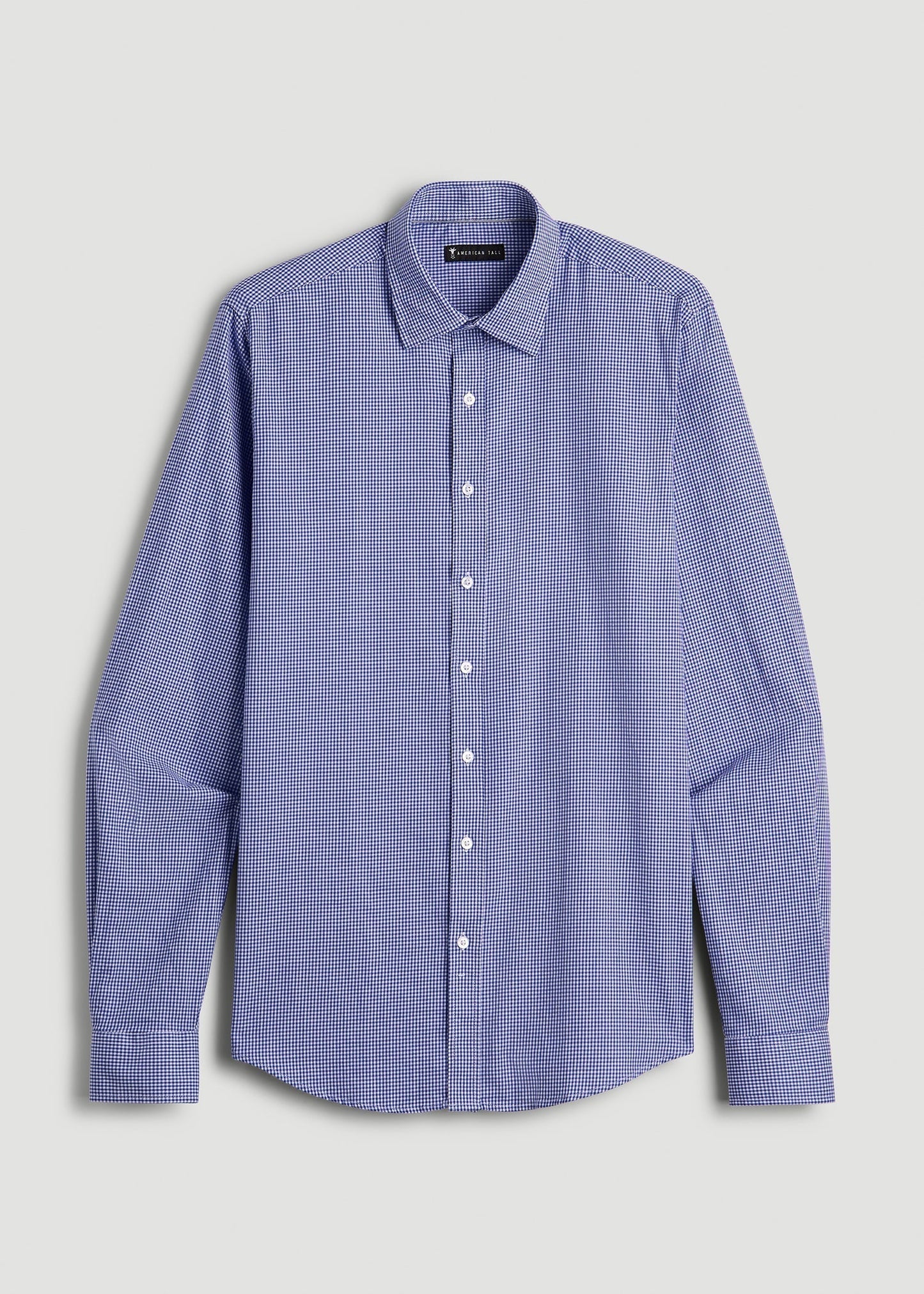 American Tall Men Oskar Easy Care Dress Shirt for Tall Men in Cobalt Mini Check