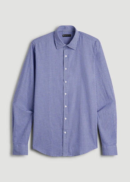 American Tall Men Oskar Easy Care Dress Shirt for Tall Men in Cobalt Mini Check