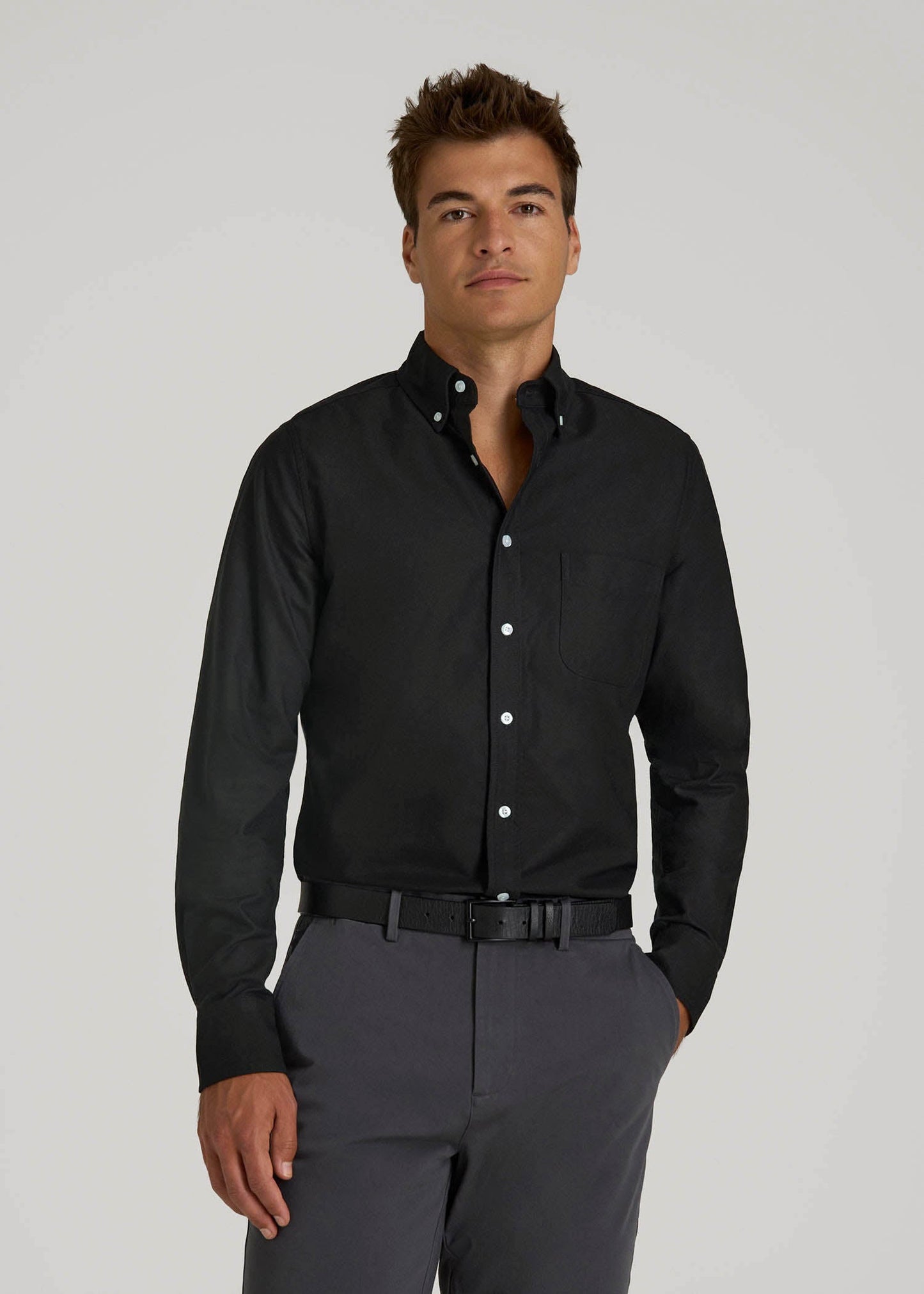American Tall Men Oxford Cloth Button Down Shirt for Tall Men in Deep Black