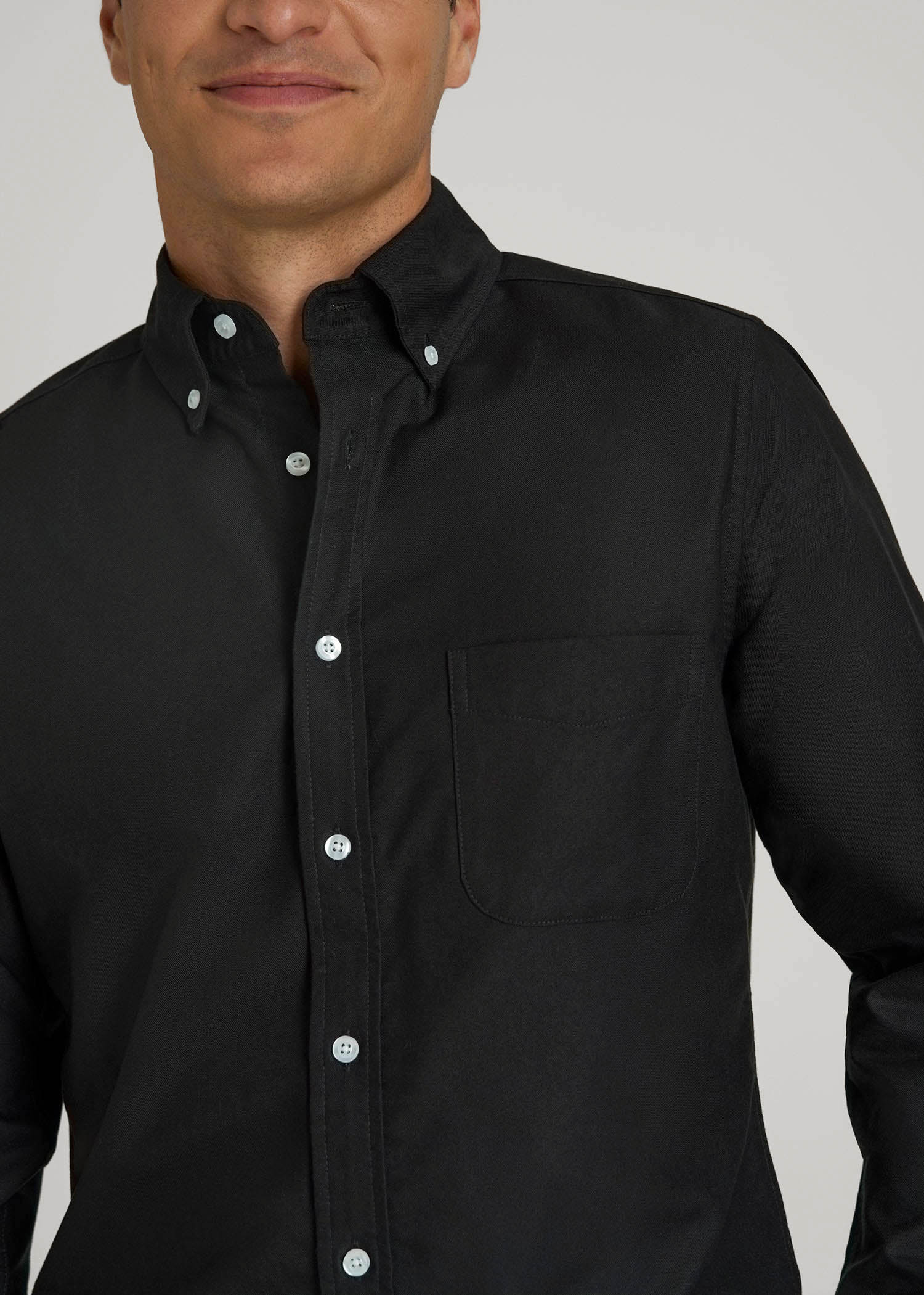 American Tall Men Oxford Cloth Button Down Shirt for Tall Men in Deep Black