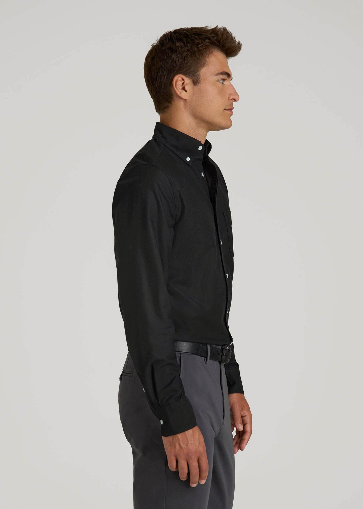 American Tall Men Oxford Cloth Button Down Shirt for Tall Men in Deep Black