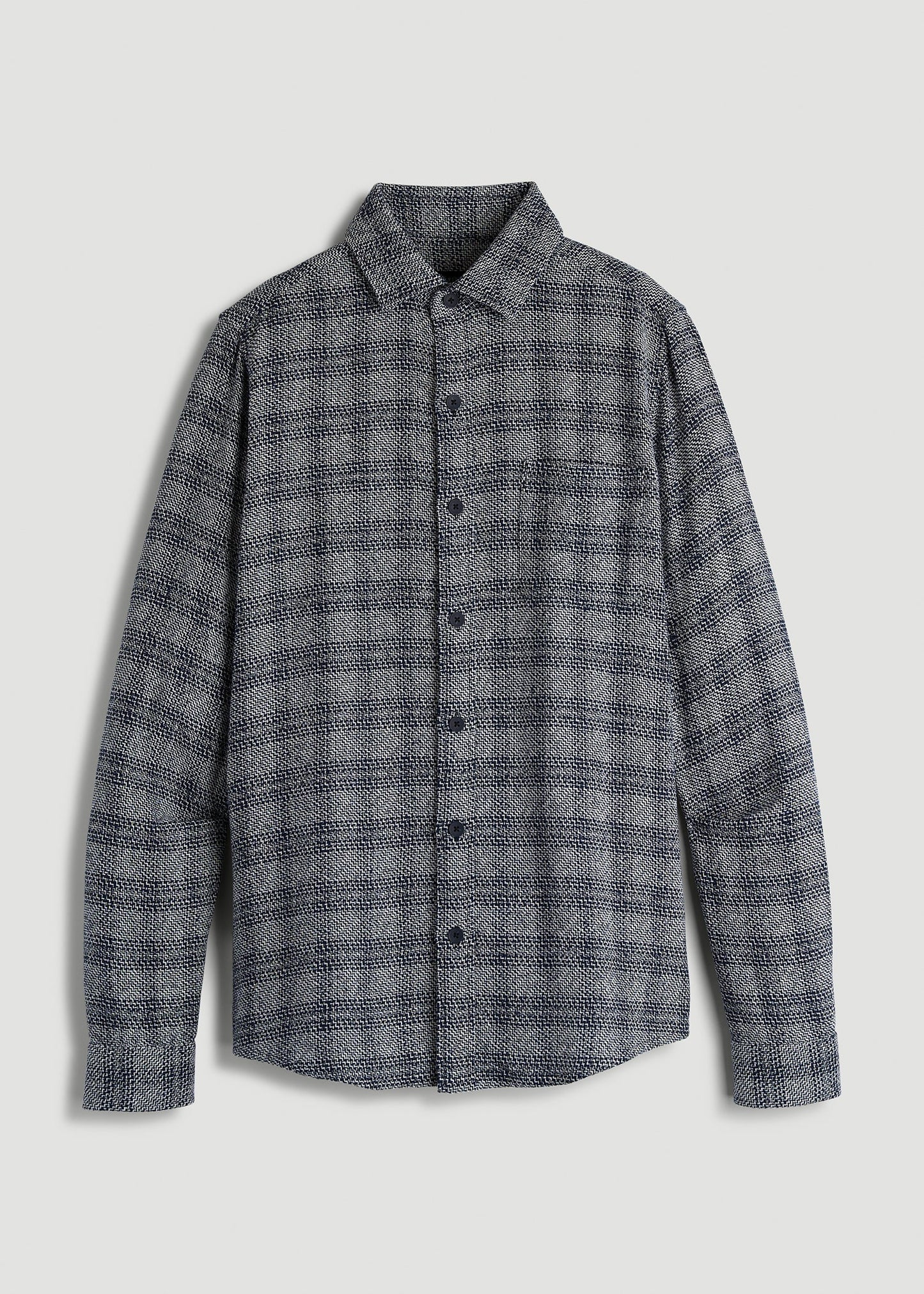 American Tall Men Lightweight Woven Overshirt for Tall Men in Navy Textured Grid