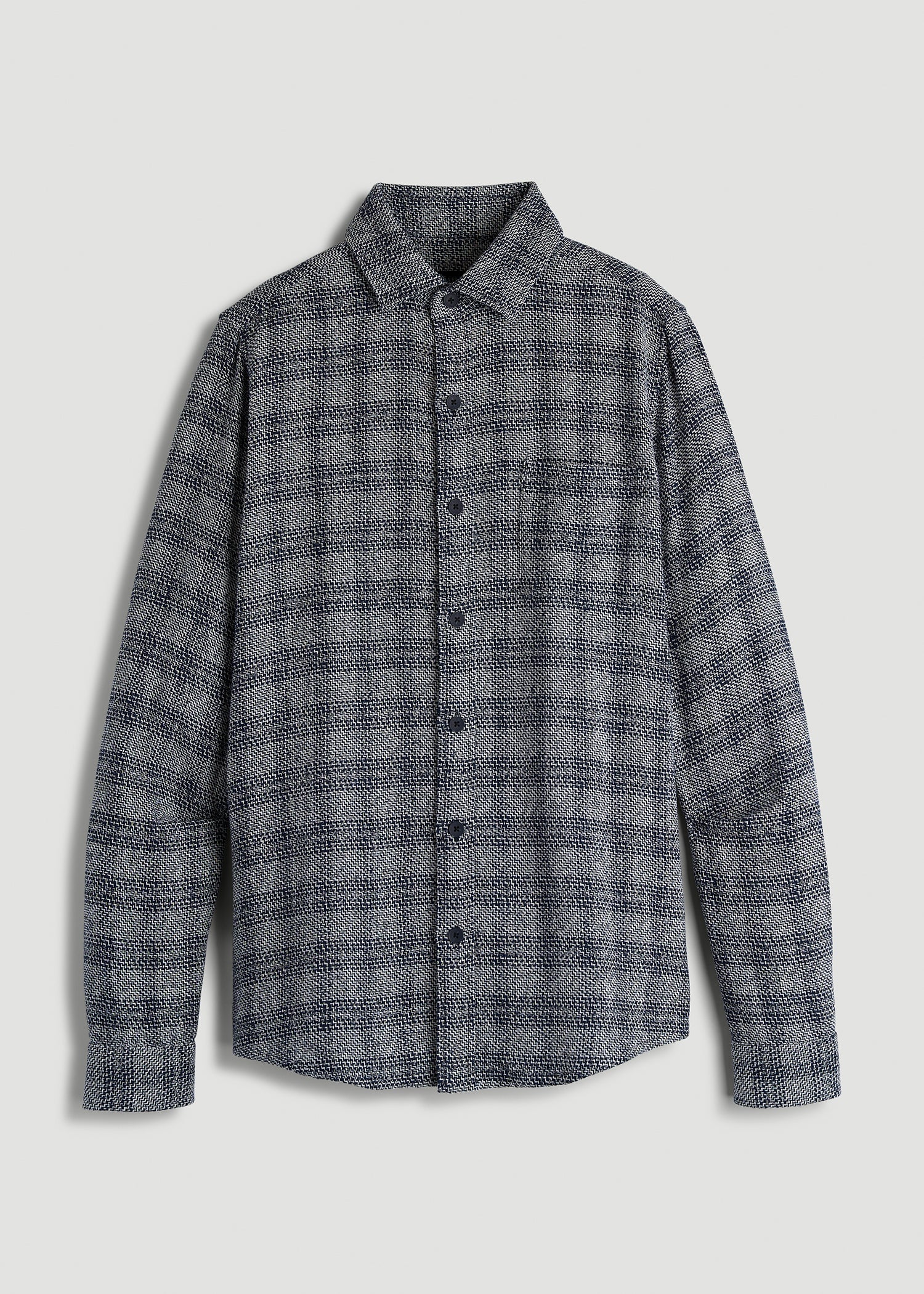 American Tall Men Lightweight Woven Overshirt for Tall Men in Navy Textured Grid