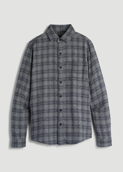 American Tall Men Lightweight Woven Overshirt for Tall Men in Navy Textured Grid