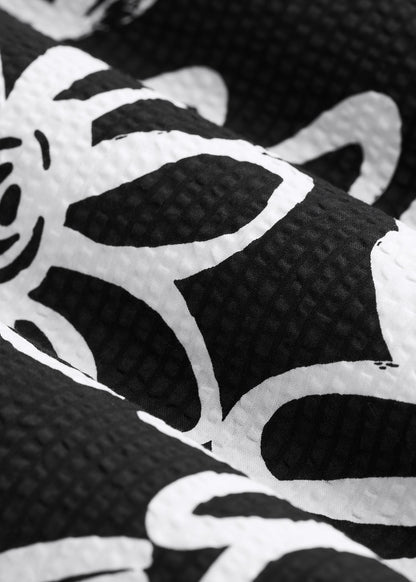 American Tall Men Seersucker Short Sleeve Shirt for Tall Men in Black and White Floral