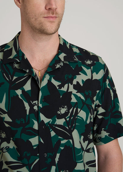 American Tall Men Short Sleeve Resort Shirt for Tall Men in Green and Black Floral