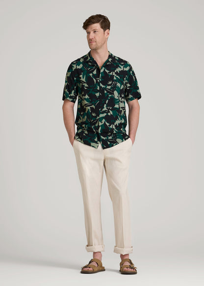 American Tall Men Short Sleeve Resort Shirt for Tall Men in Green and Black Floral