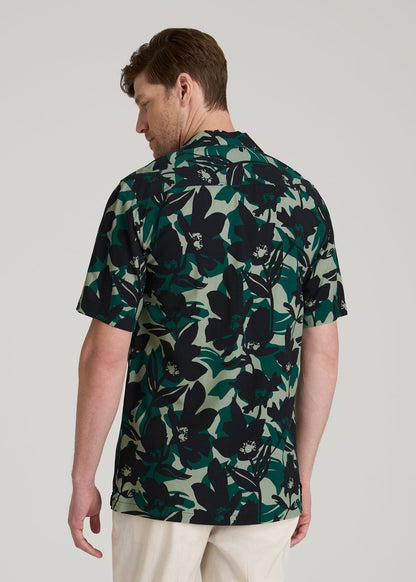 American Tall Men Short Sleeve Resort Shirt for Tall Men in Green and Black Floral