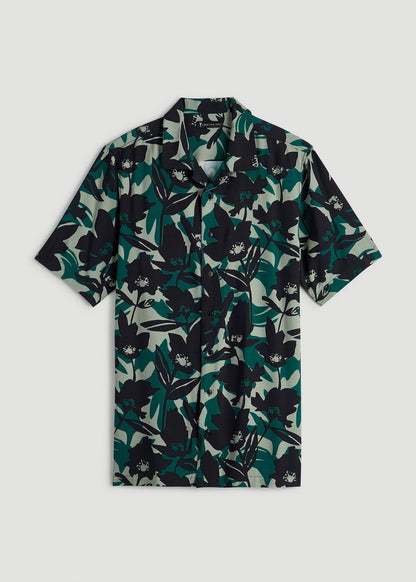 American Tall Men Short Sleeve Resort Shirt for Tall Men in Green and Black Floral