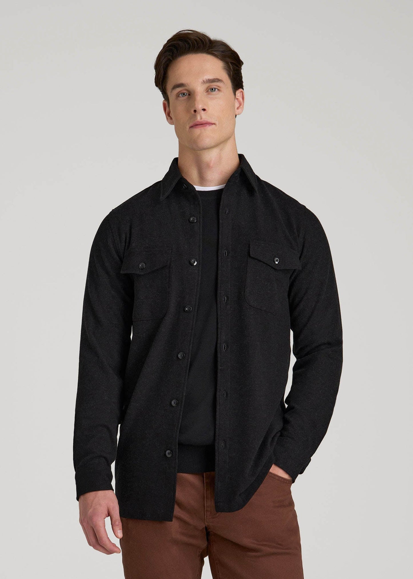 American Tall Men Stretch Knit Overshirt for Tall Men in Black