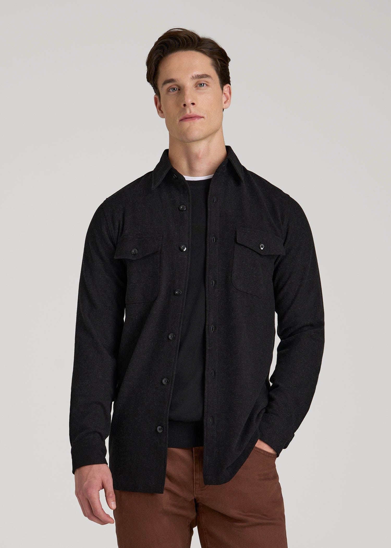 American Tall Men Stretch Knit Overshirt for Tall Men in Black