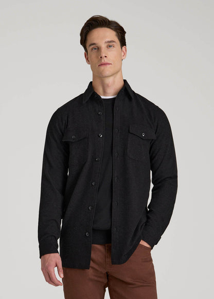 American Tall Men Stretch Knit Overshirt for Tall Men in Black