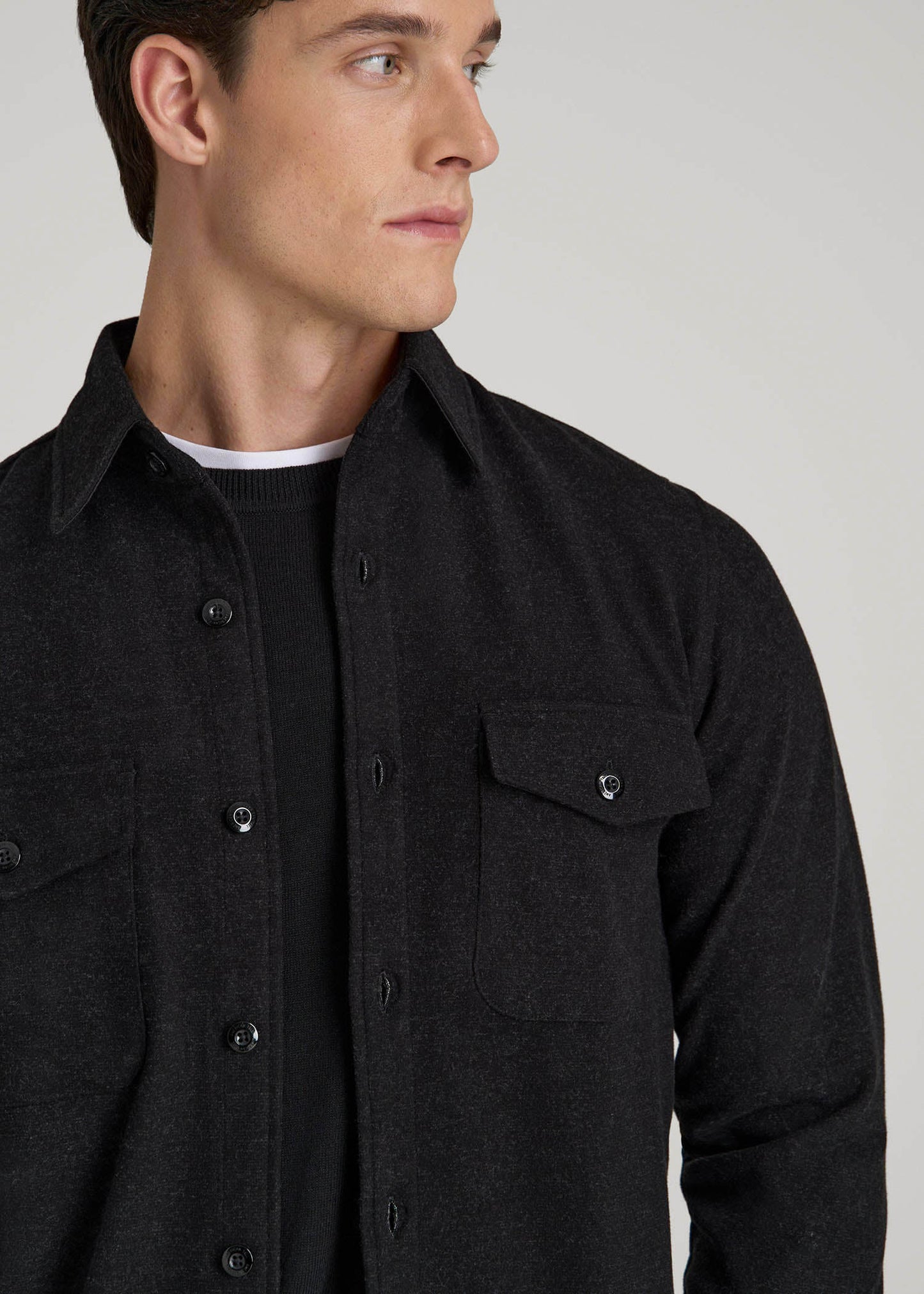 American Tall Men Stretch Knit Overshirt for Tall Men in Black