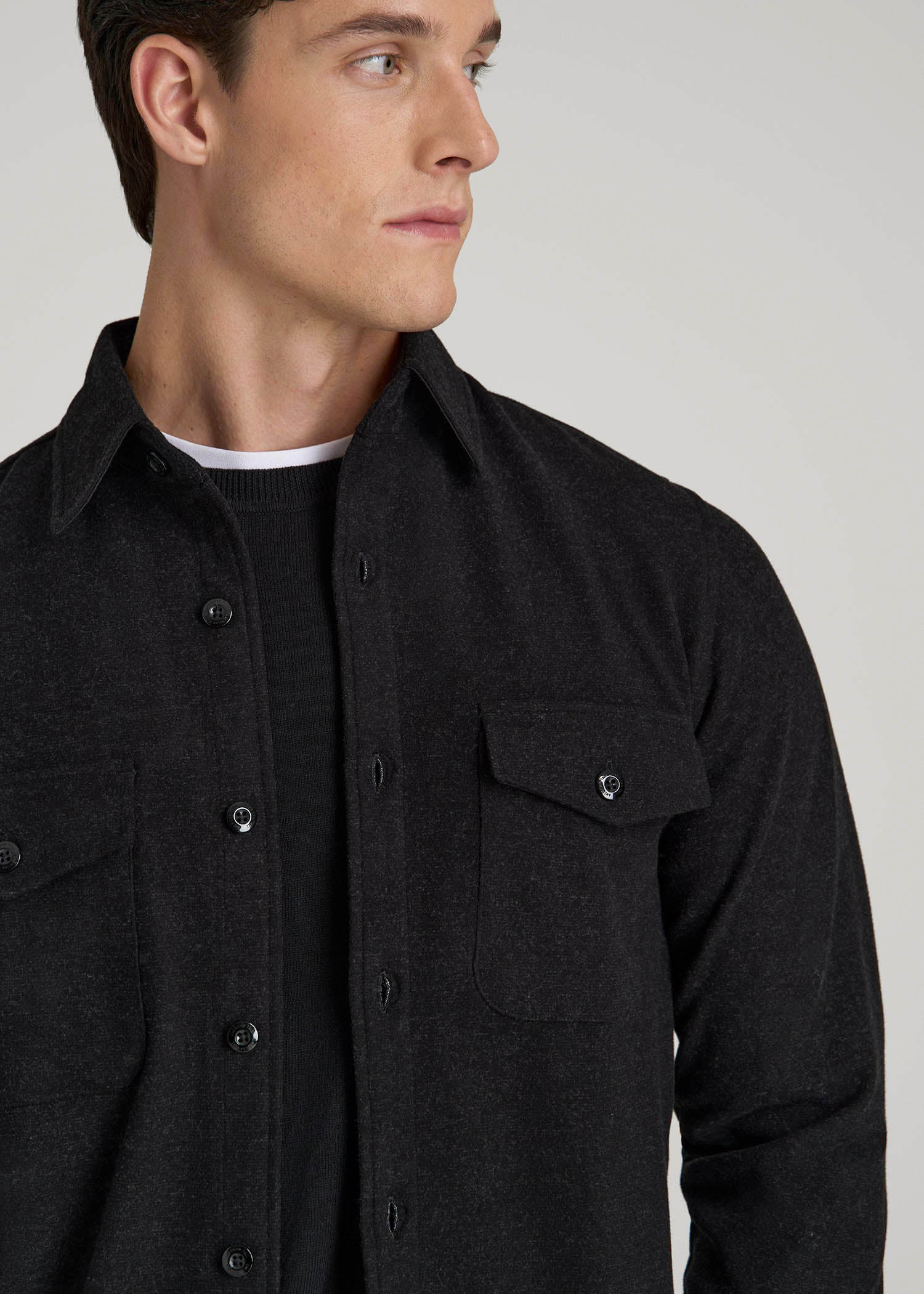American Tall Men Stretch Knit Overshirt for Tall Men in Black