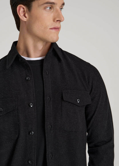 American Tall Men Stretch Knit Overshirt for Tall Men in Black