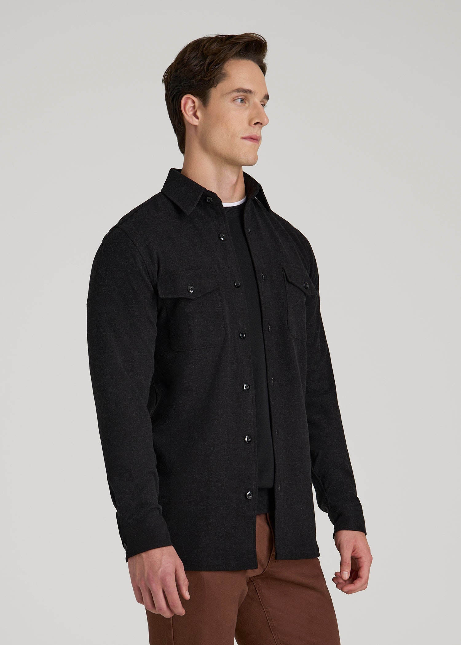 American Tall Men Stretch Knit Overshirt for Tall Men in Black