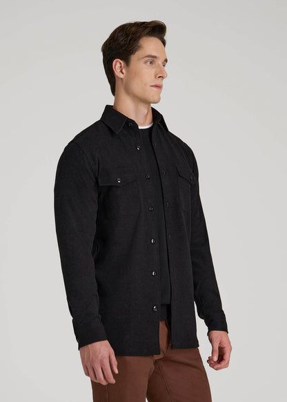 American Tall Men Stretch Knit Overshirt for Tall Men in Black