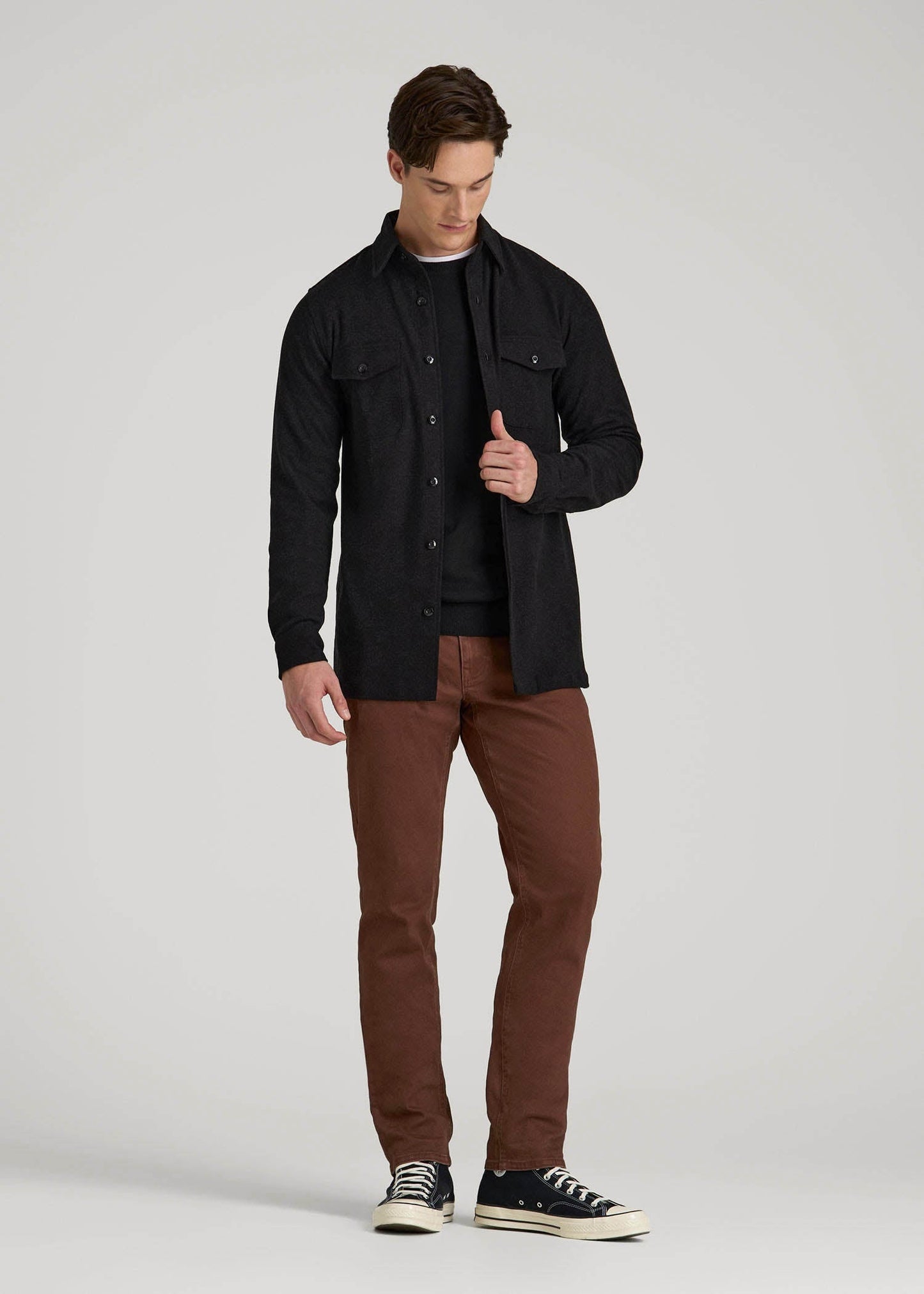 American Tall Men Stretch Knit Overshirt for Tall Men in Black