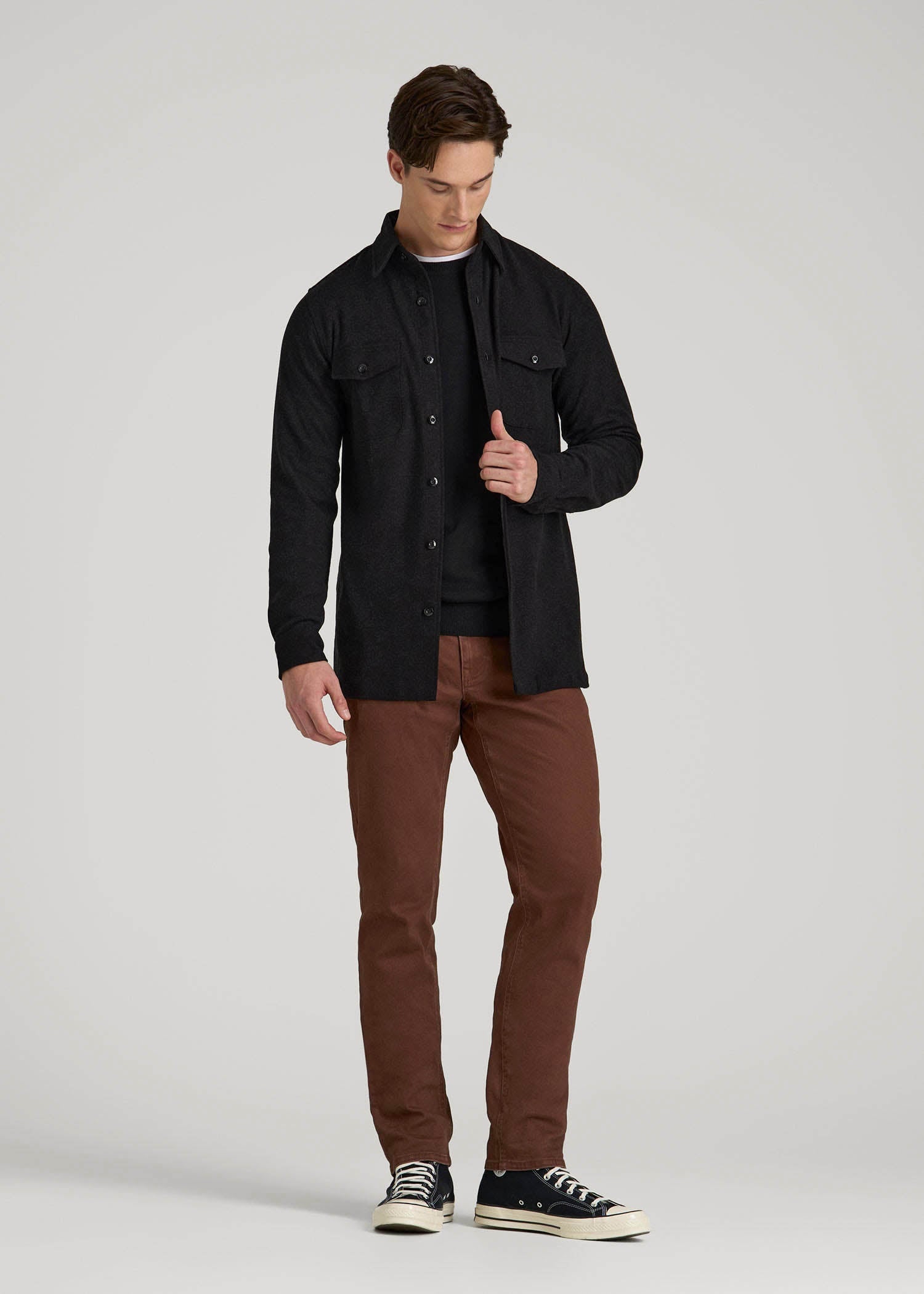 American Tall Men Stretch Knit Overshirt for Tall Men in Black