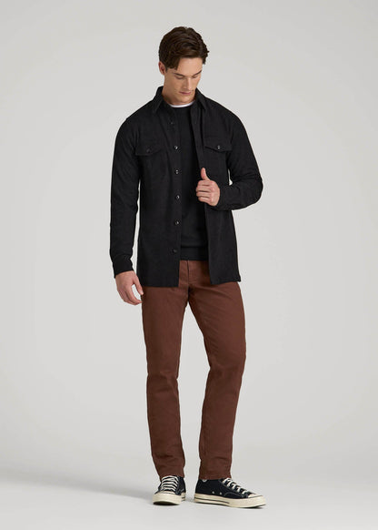American Tall Men Stretch Knit Overshirt for Tall Men in Black