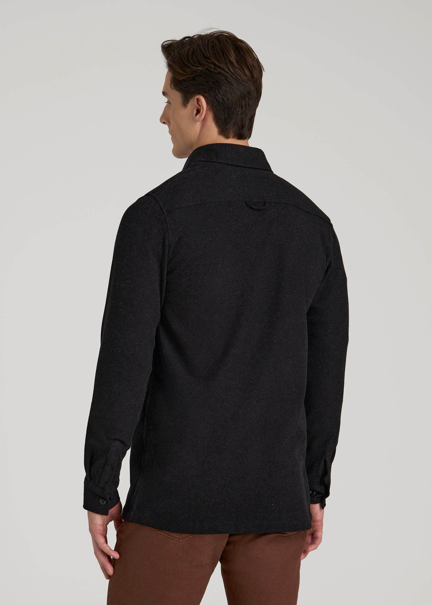 American Tall Men Stretch Knit Overshirt for Tall Men in Black
