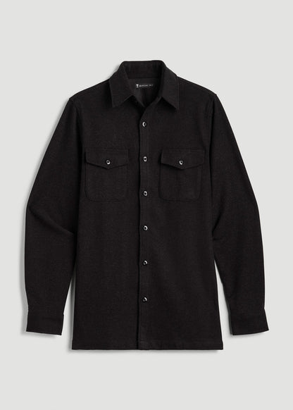 American Tall Men Stretch Knit Overshirt for Tall Men in Black