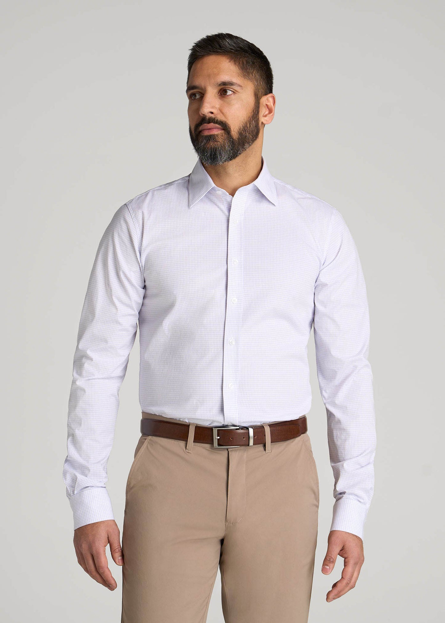 American Tall Men Oskar Easy Care Dress Shirt for Tall Men in Iris Mini Check