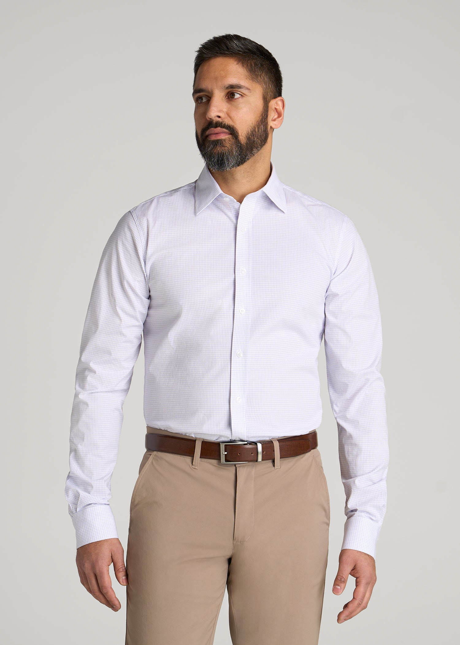 American Tall Men Oskar Easy Care Dress Shirt for Tall Men in Iris Mini Check