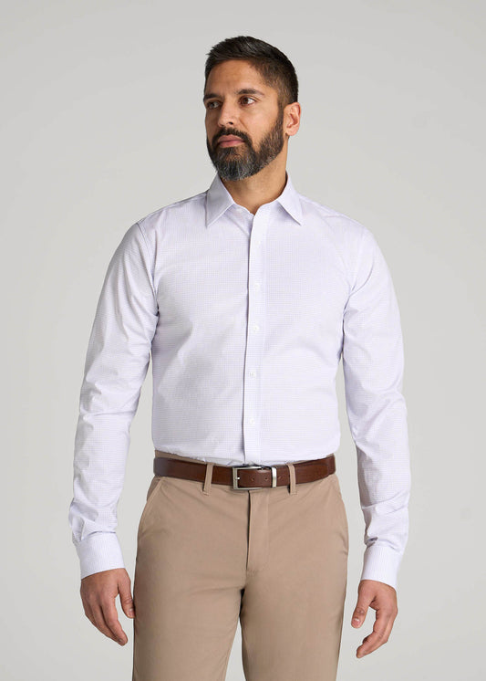 American Tall Men Oskar Easy Care Dress Shirt for Tall Men in Iris Mini Check