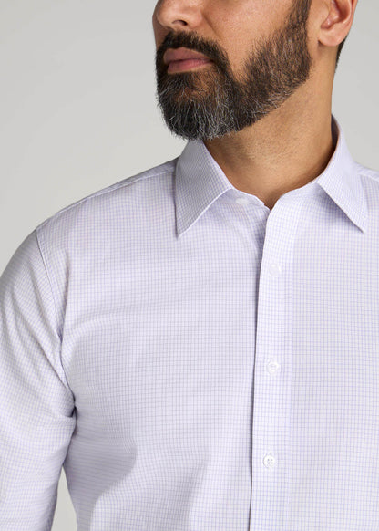 American Tall Men Oskar Easy Care Dress Shirt for Tall Men in Iris Mini Check