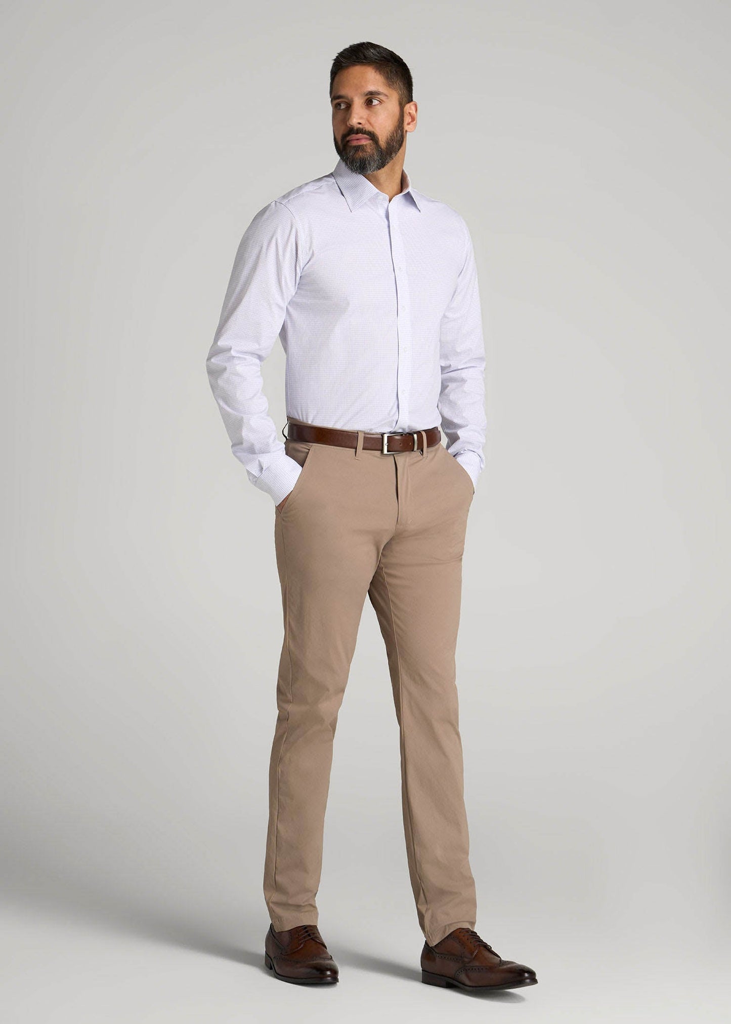 American Tall Men Oskar Easy Care Dress Shirt for Tall Men in Iris Mini Check