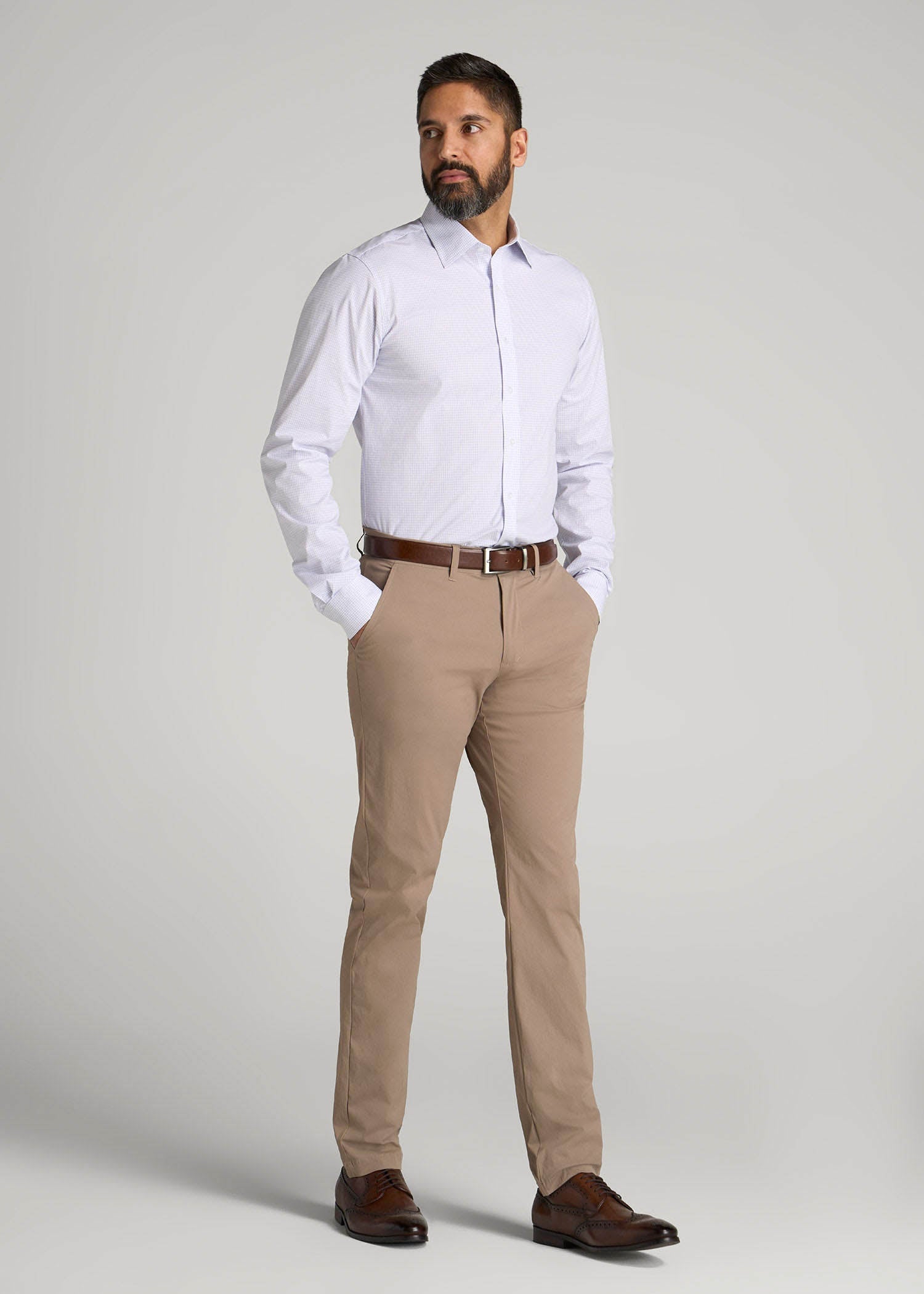 American Tall Men Oskar Easy Care Dress Shirt for Tall Men in Iris Mini Check