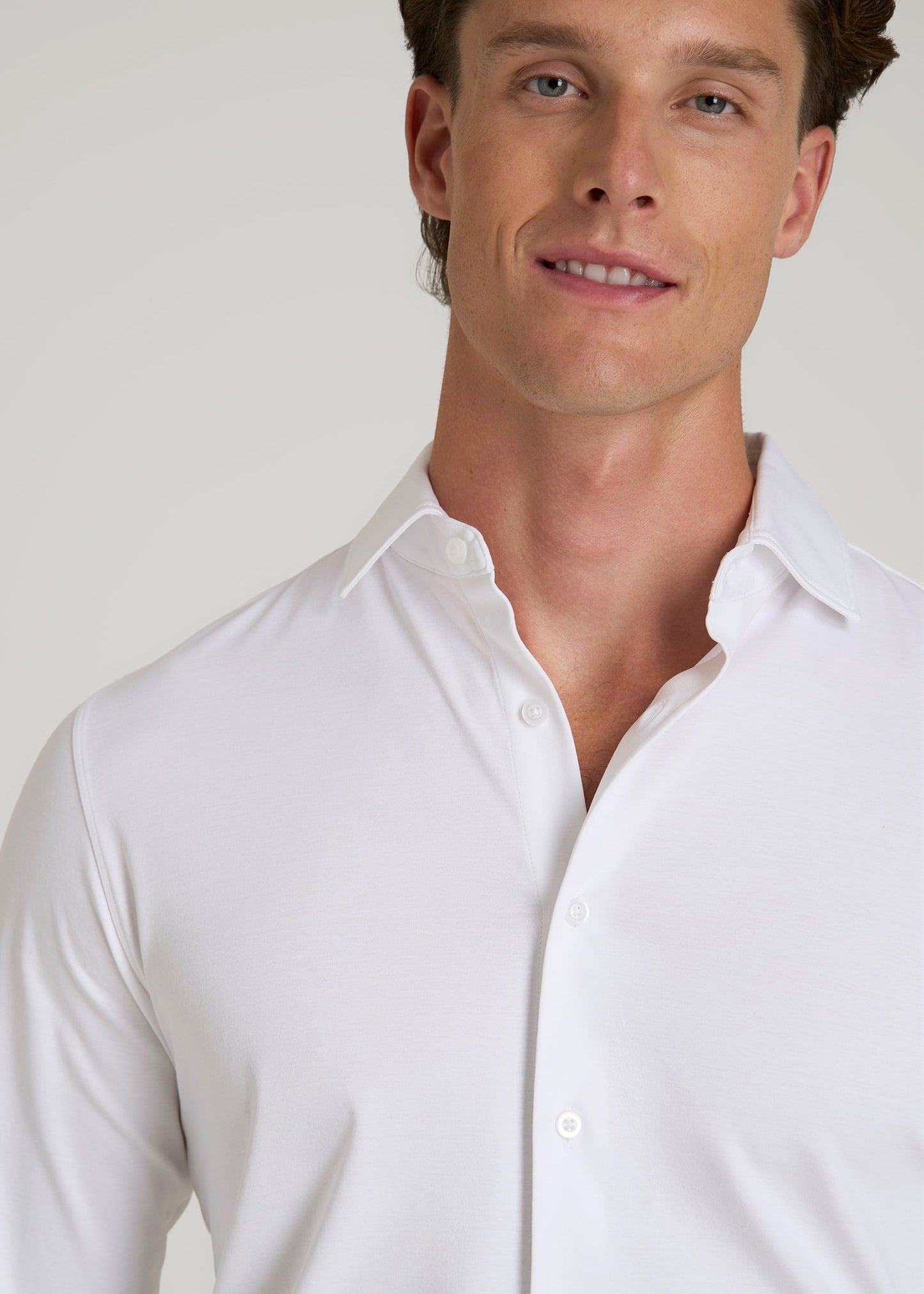American Tall Men Stretch Jersey Dress Shirt for Tall Men in Optic White