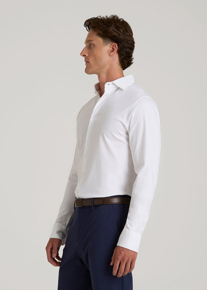 American Tall Men Stretch Jersey Dress Shirt for Tall Men in Optic White