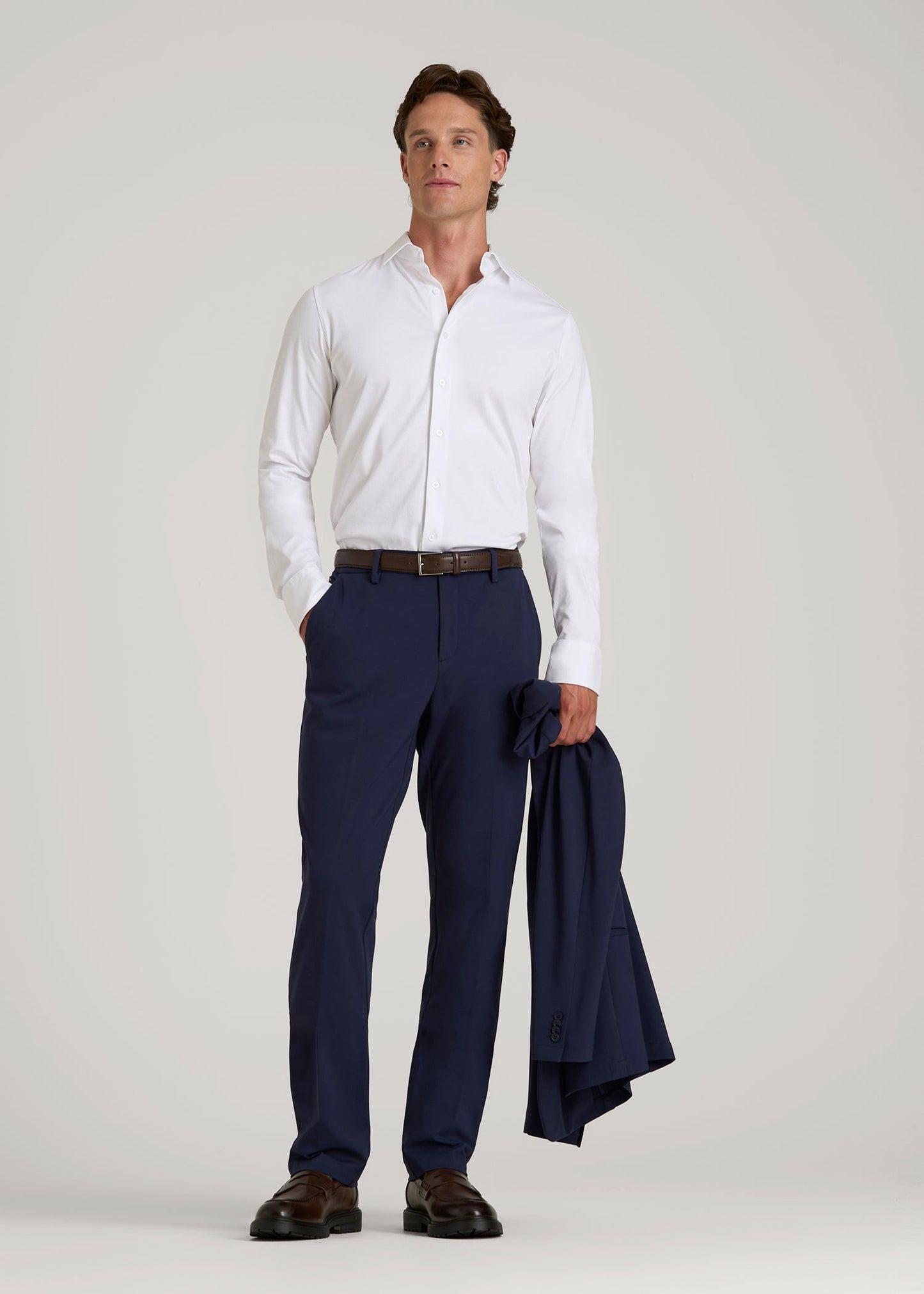 American Tall Men Stretch Jersey Dress Shirt for Tall Men in Optic White
