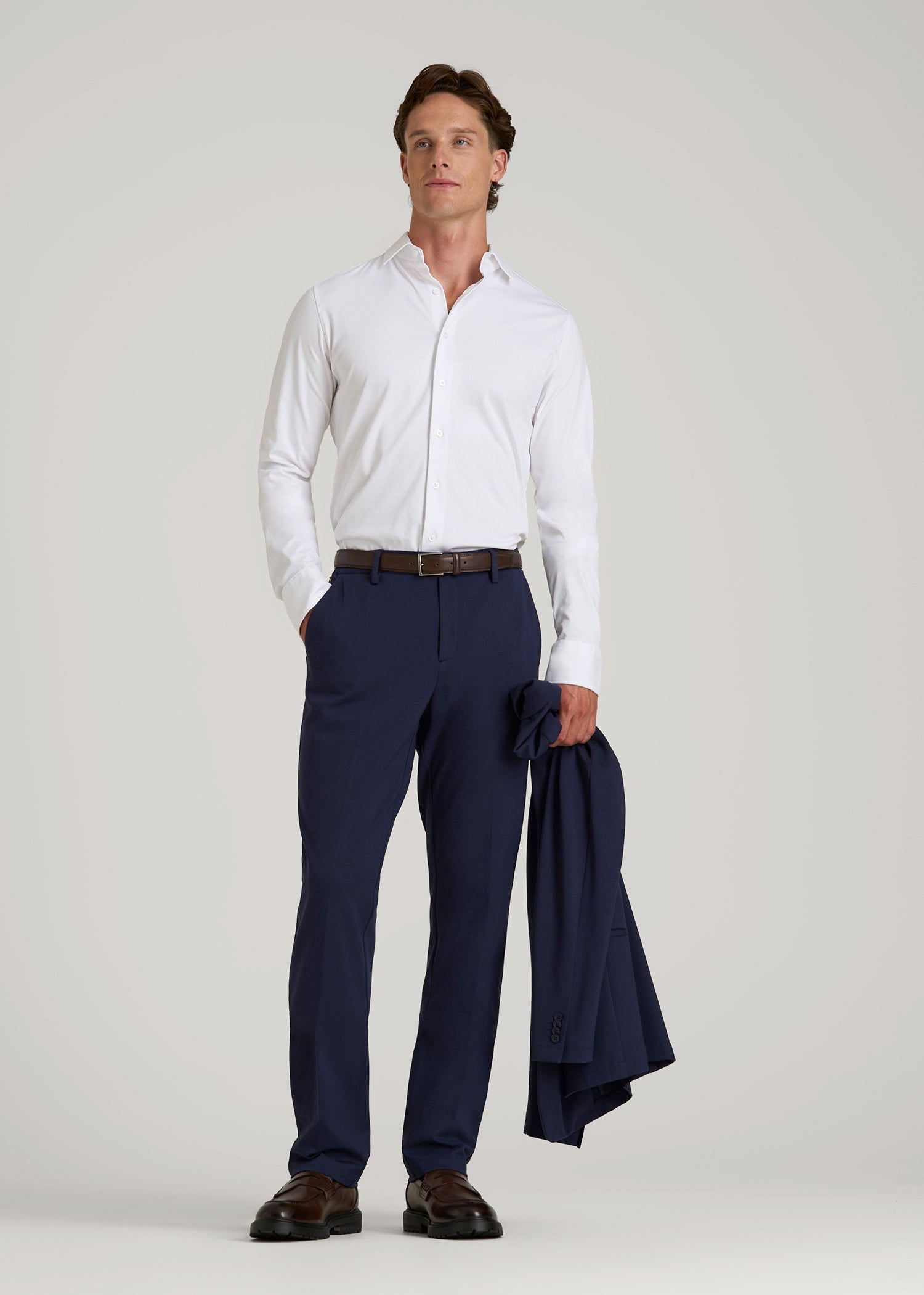 American Tall Men Stretch Jersey Dress Shirt for Tall Men in Optic White