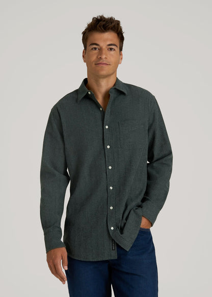 American Tall Men Nelson Flannel Shirt for Tall Men in Balsam Green Chevron