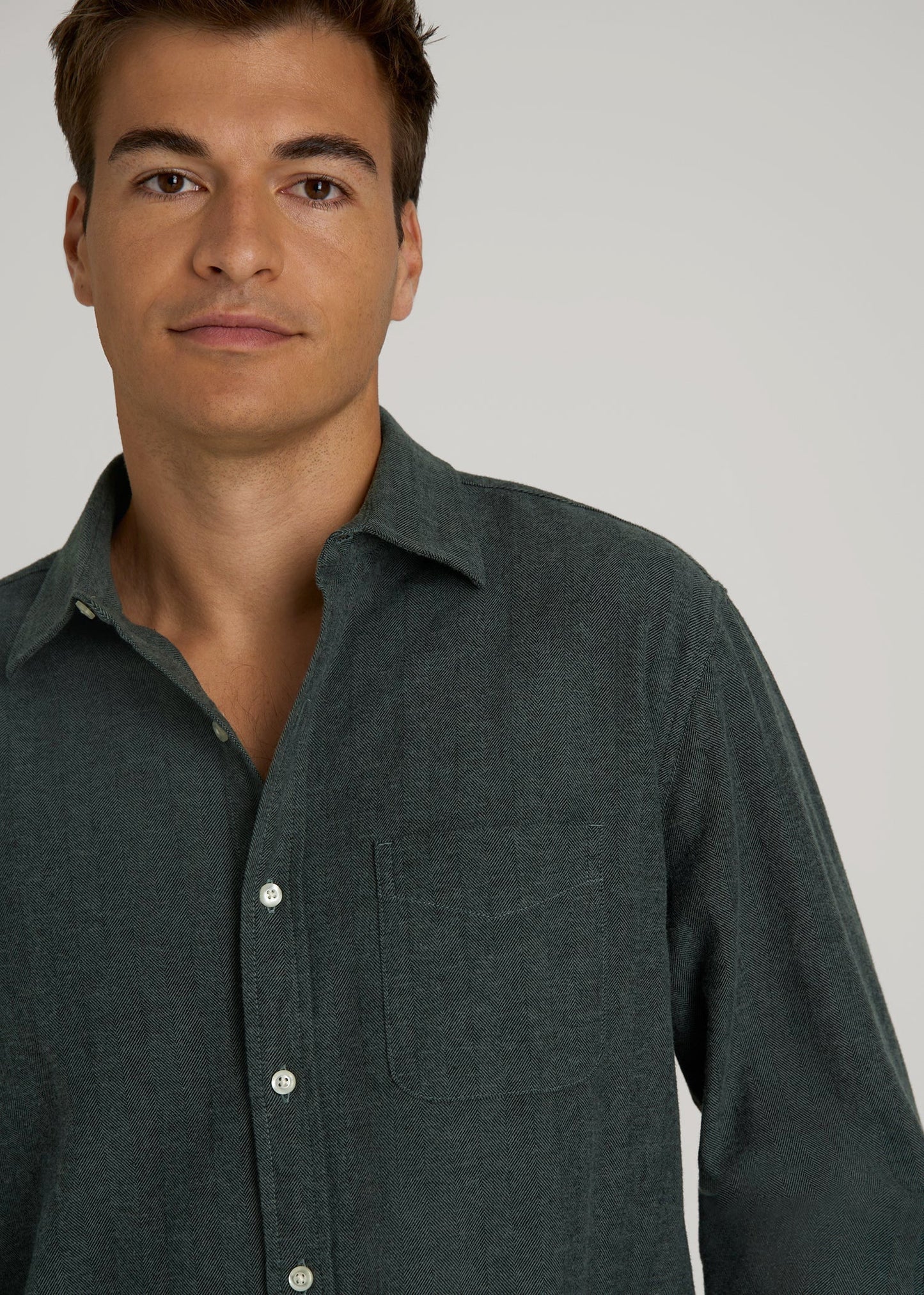 American Tall Men Nelson Flannel Shirt for Tall Men in Balsam Green Chevron