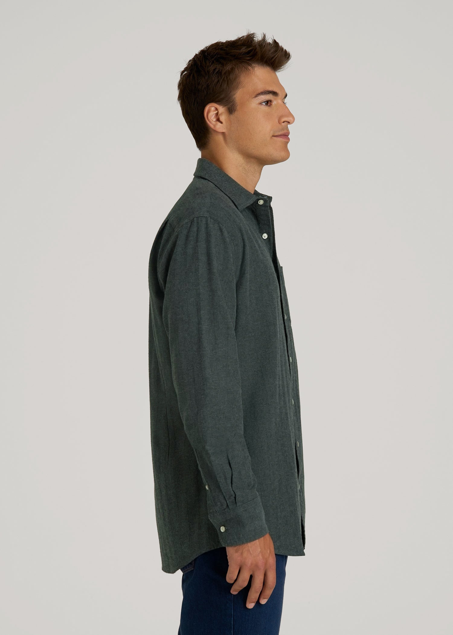 American Tall Men Nelson Flannel Shirt for Tall Men in Balsam Green Chevron