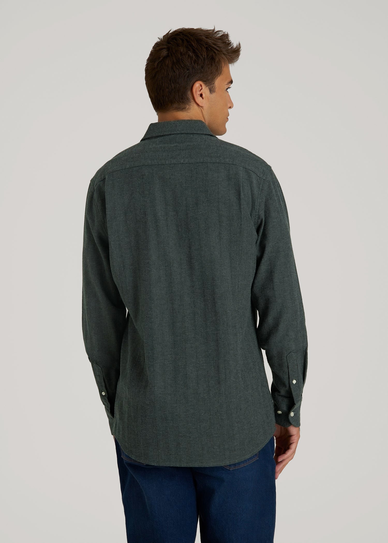 American Tall Men Nelson Flannel Shirt for Tall Men in Balsam Green Chevron