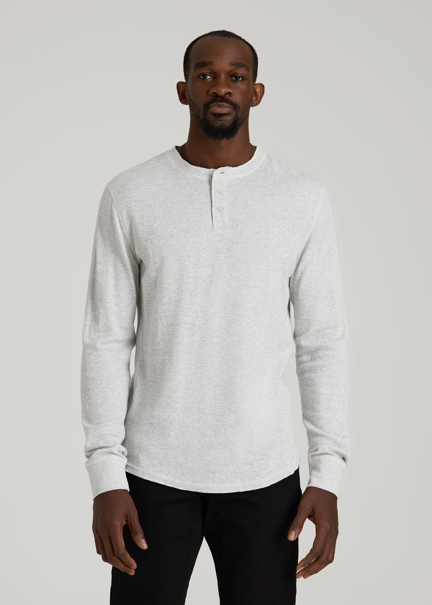 American Tall Men Double Honeycomb Thermal Long-Sleeve Henley Shirt for Tall Men in Light Heather Grey