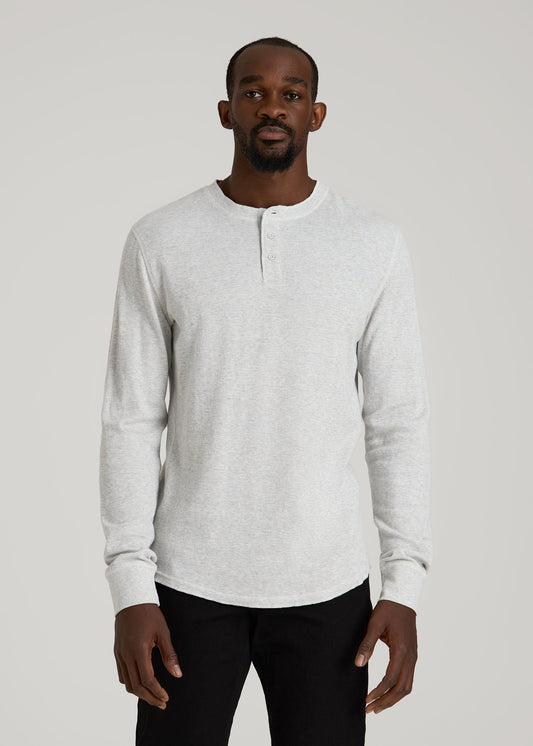 American Tall Men Double Honeycomb Thermal Long-Sleeve Henley Shirt for Tall Men in Light Heather Grey