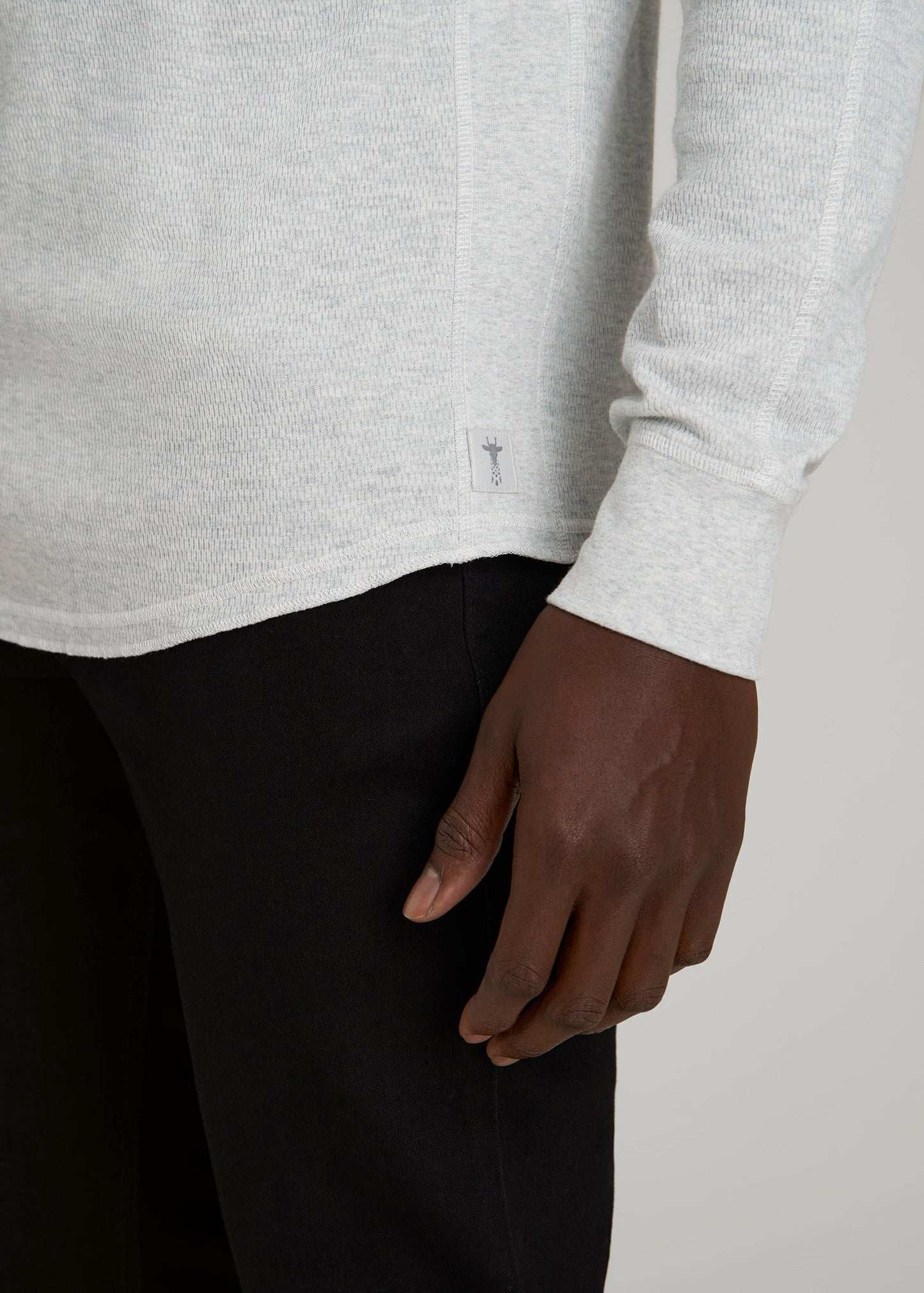 American Tall Men Double Honeycomb Thermal Long-Sleeve Henley Shirt for Tall Men in Light Heather Grey