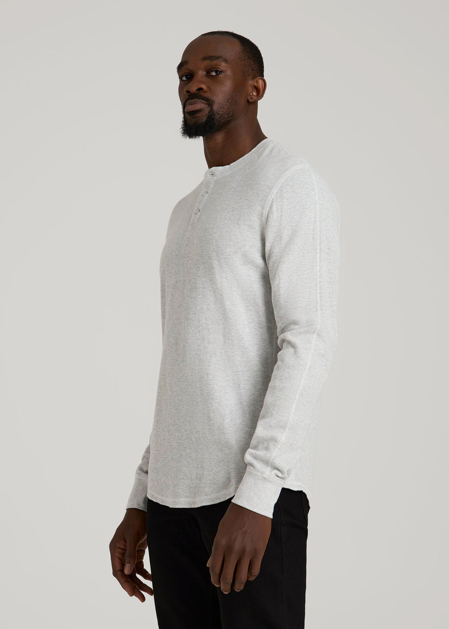 American Tall Men Double Honeycomb Thermal Long-Sleeve Henley Shirt for Tall Men in Light Heather Grey